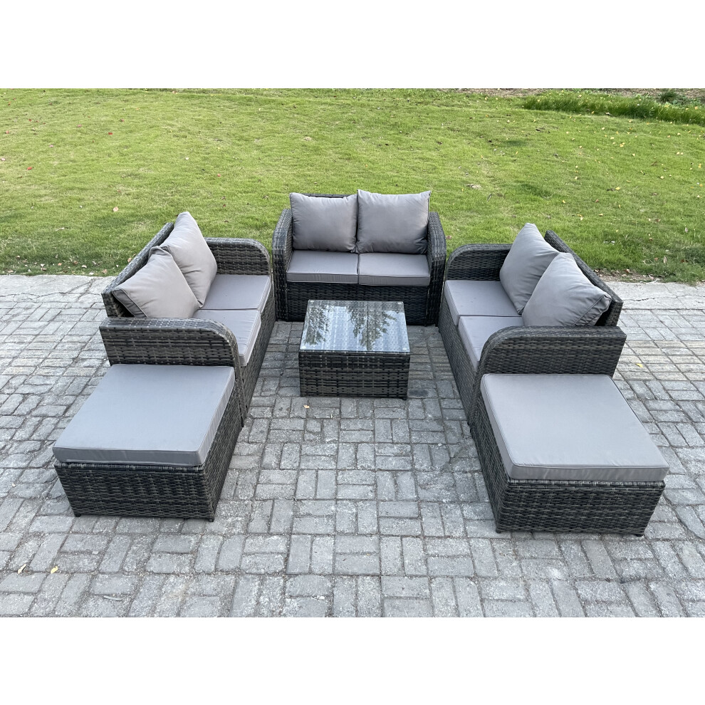 B&Q - 8 Seater High Back Rattan Garden Furniture Set With Square Coffee Table 2 Big Footstool Love Sofa Patio Lounge Sofa Set - Image 2