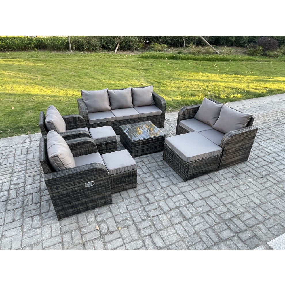 Fimous 10 Seater Garden Furniture Set Rattan Outdoor Lounge Sofa Chair With Tempered Glass Table 3 Footstools