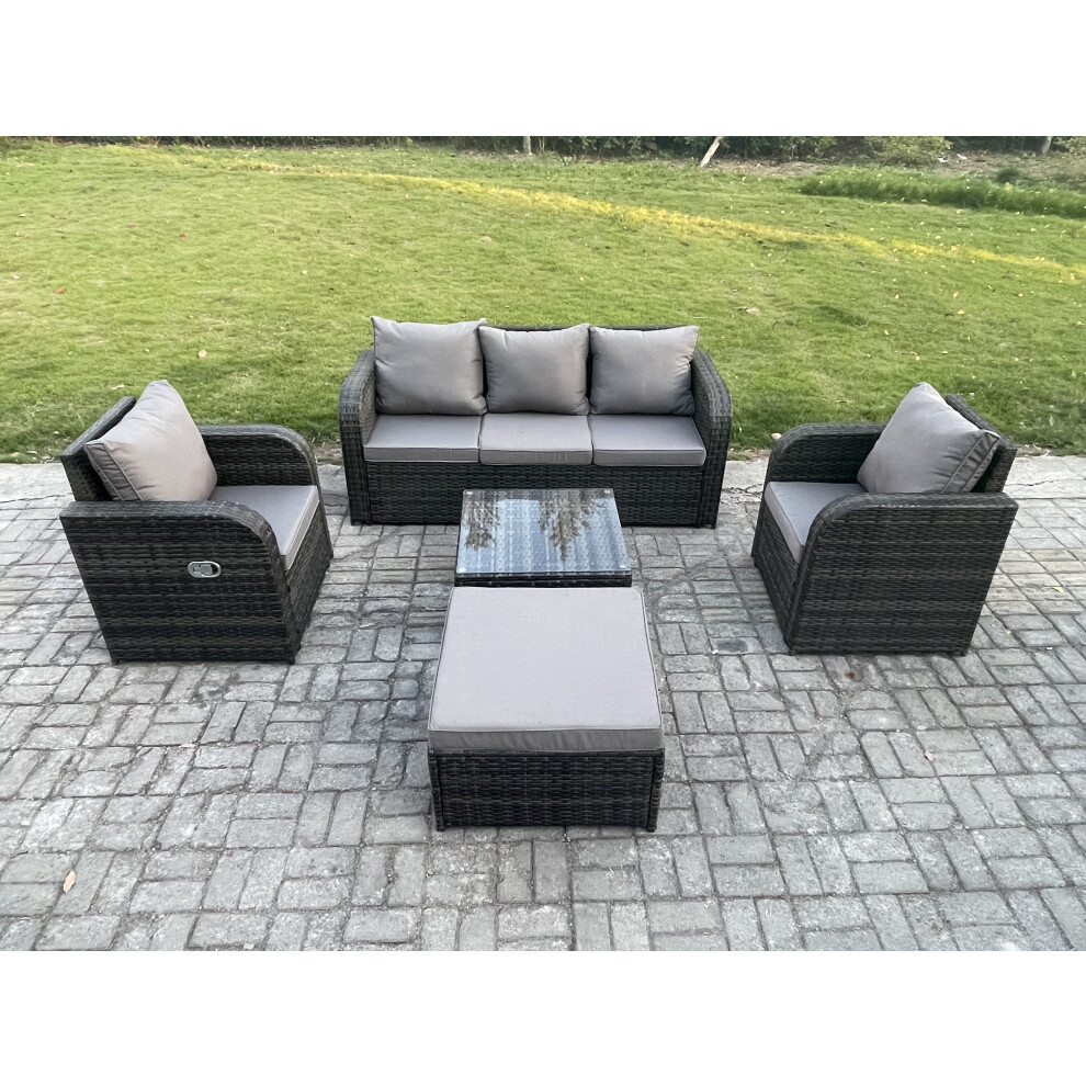 Fimous Garden Furniture Sets 6 Seater Wicker Rattan Furniture Patio Sofa Sets With Reclining Chair 3 Seater Sofa Big Footstool