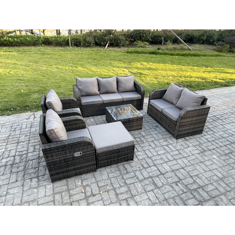 Fimous 8 Seater Garden Furniture Set Rattan Outdoor Lounge Sofa Chair With Tempered Glass Table Big Footstool