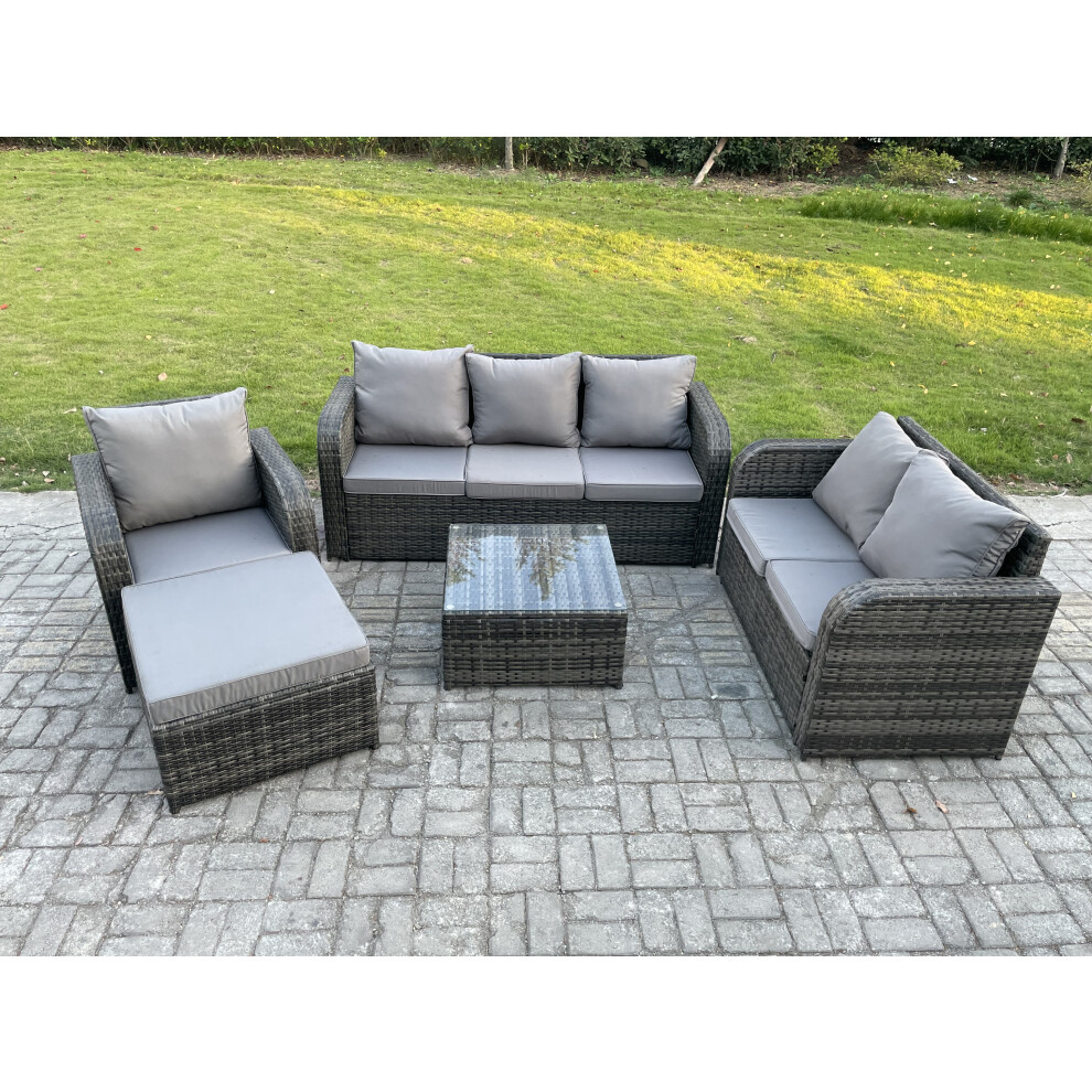 Rattan Garden Furniture 5 Piece Patio Set With Table Sofa Square Coffee Table Reclining Chair Loveseat sofa Big Footstool