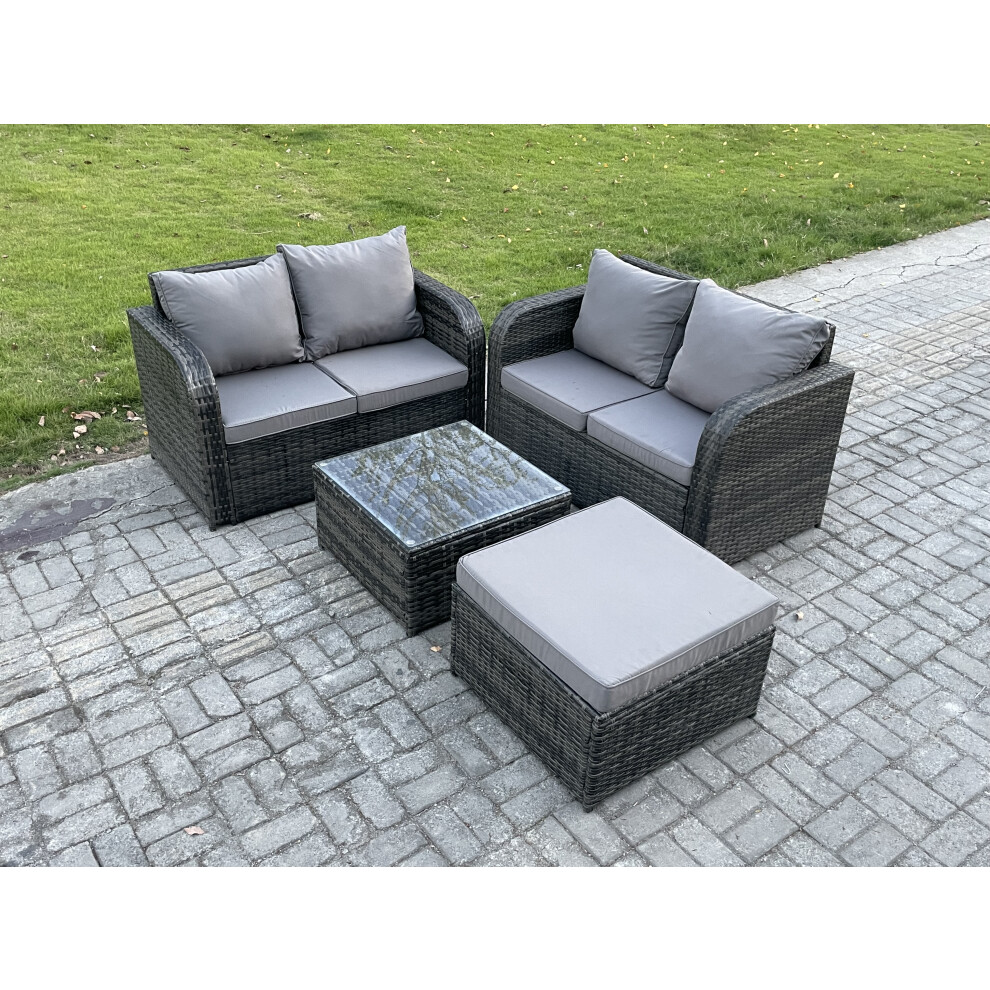 B&Q - Rattan Sofa Set Outdoor Garden Furniture Set With Square Coffee Table Loveseat Sofa Big Footstool Dark Grey Mixed - Image 2