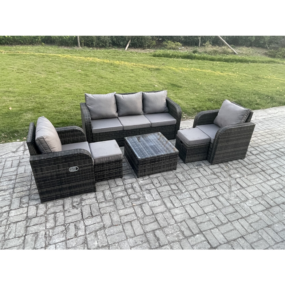Fimous Garden Furniture Sets Wicker Rattan Furniture Patio Sofa Sets With Reclining Chair 3 Seater Sofa 2 Small Footstools