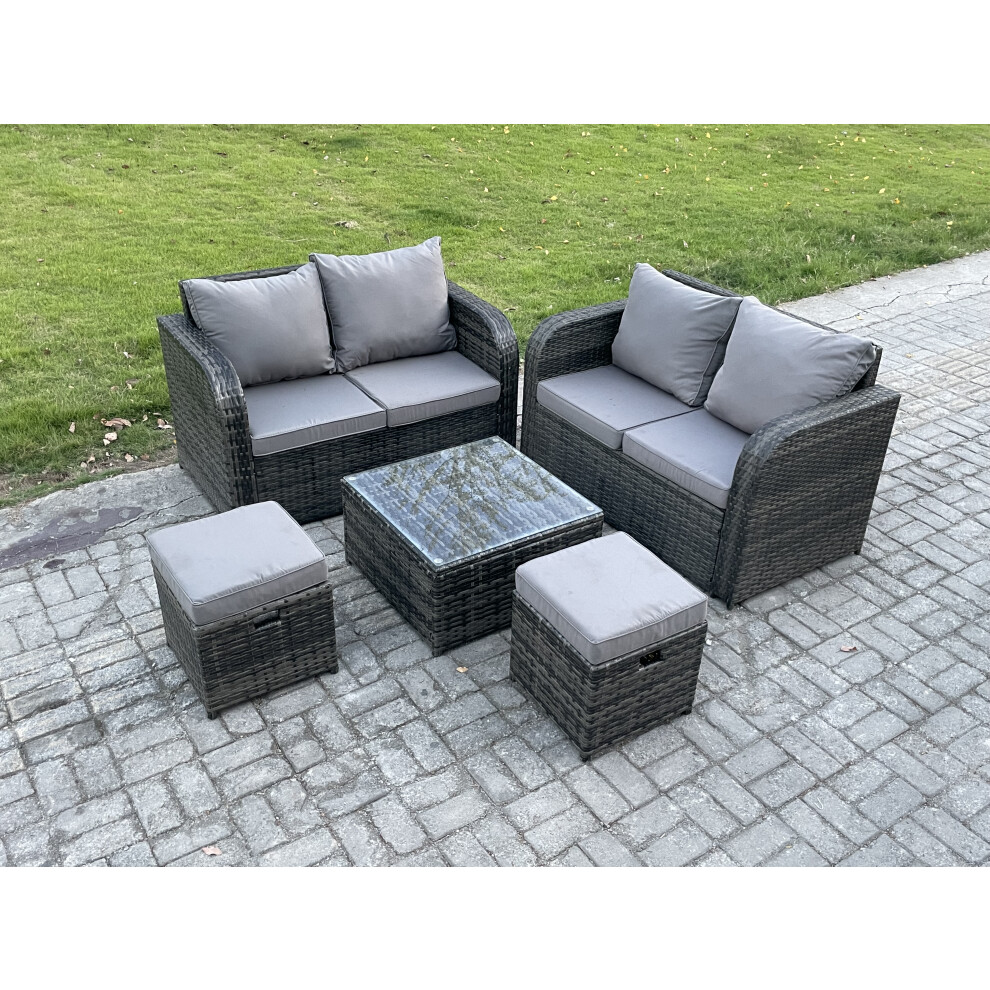 Fimous Dark/Grey Rattan Sofa Set Outdoor Garden Furniture Set With Square Coffee Table Loveseat Sofa 2 Small Footstool Mixed - Image 2