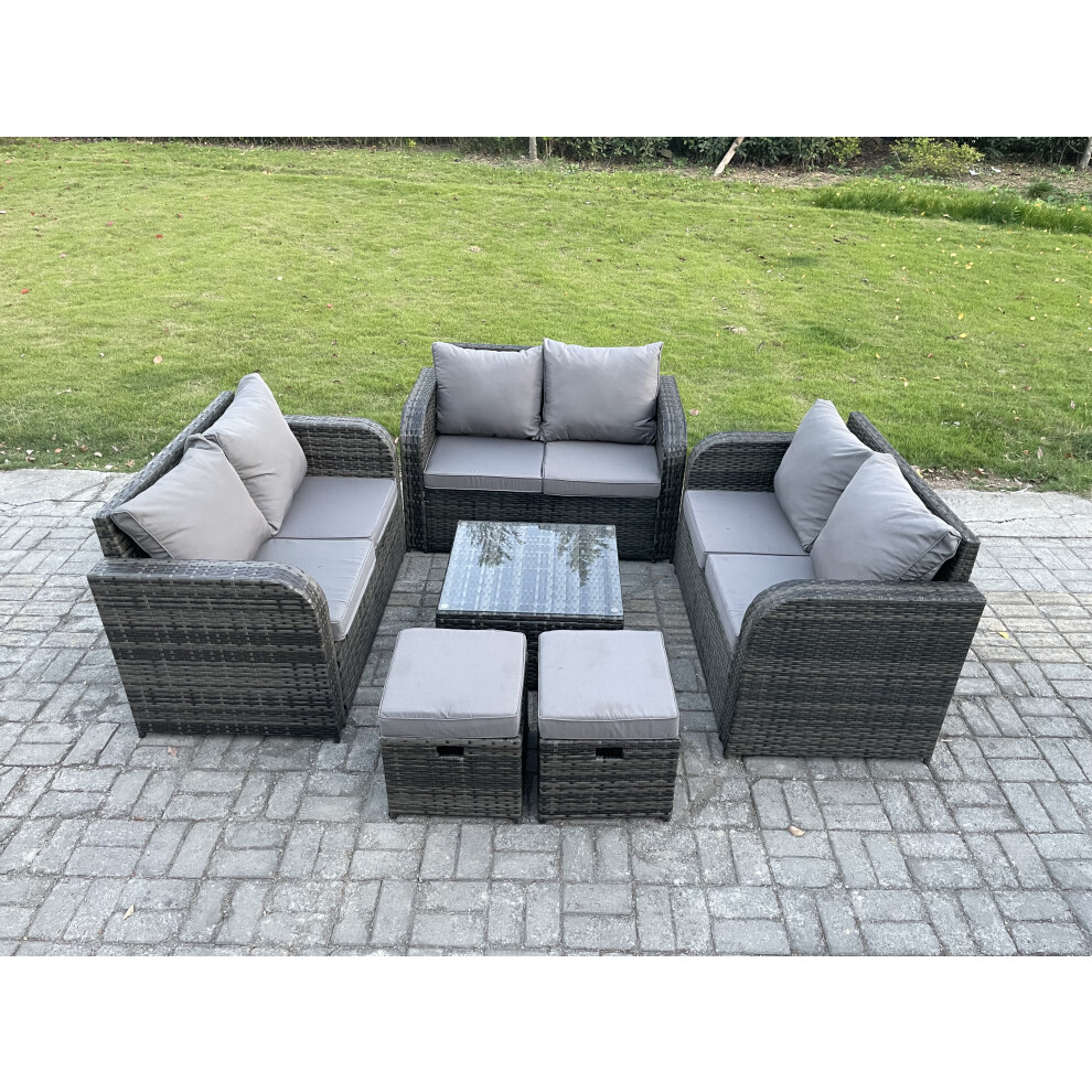 Fimous Dark/Grey 8 Seater Outdoor Garden Furniture Sets Wicker Rattan Furniture Sofa Sets With Square Coffee Table Love Seat Sofa 2 Small Footstools - Image 2