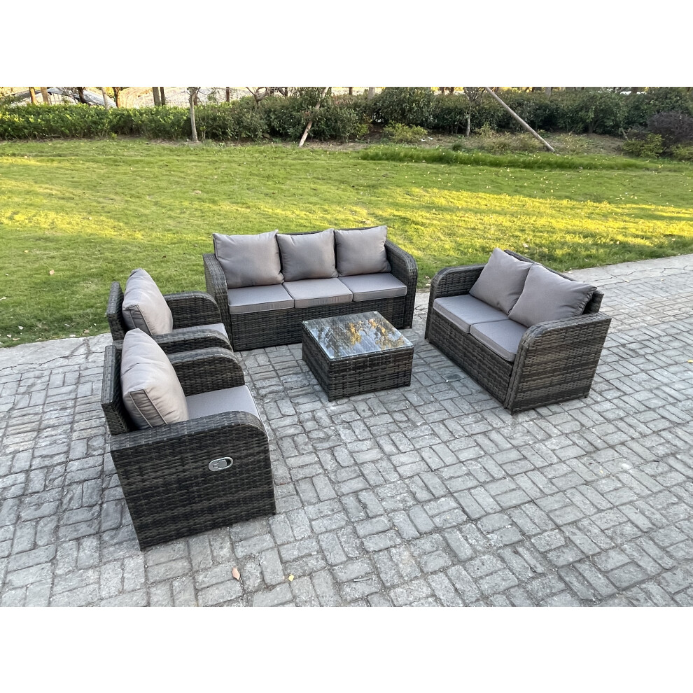 7 Seater Garden Furniture Set Rattan Outdoor Lounge Sofa Chair With Tempered Glass Table Dark Grey Mixed