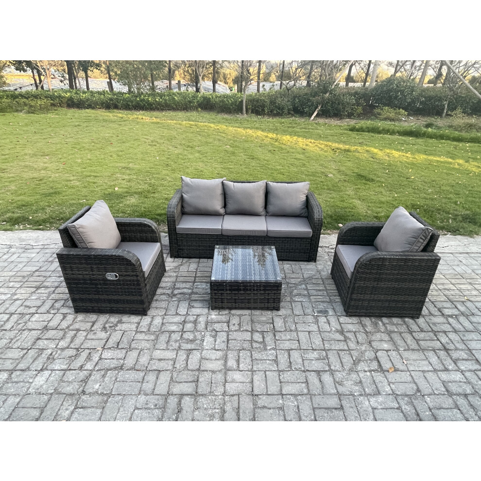 Fimous Garden Furniture Sets 5 Seater Rattan Furniture Patio Sofa Sets With Reclining Chair 3 Seater Sofa Dark Mixed Grey