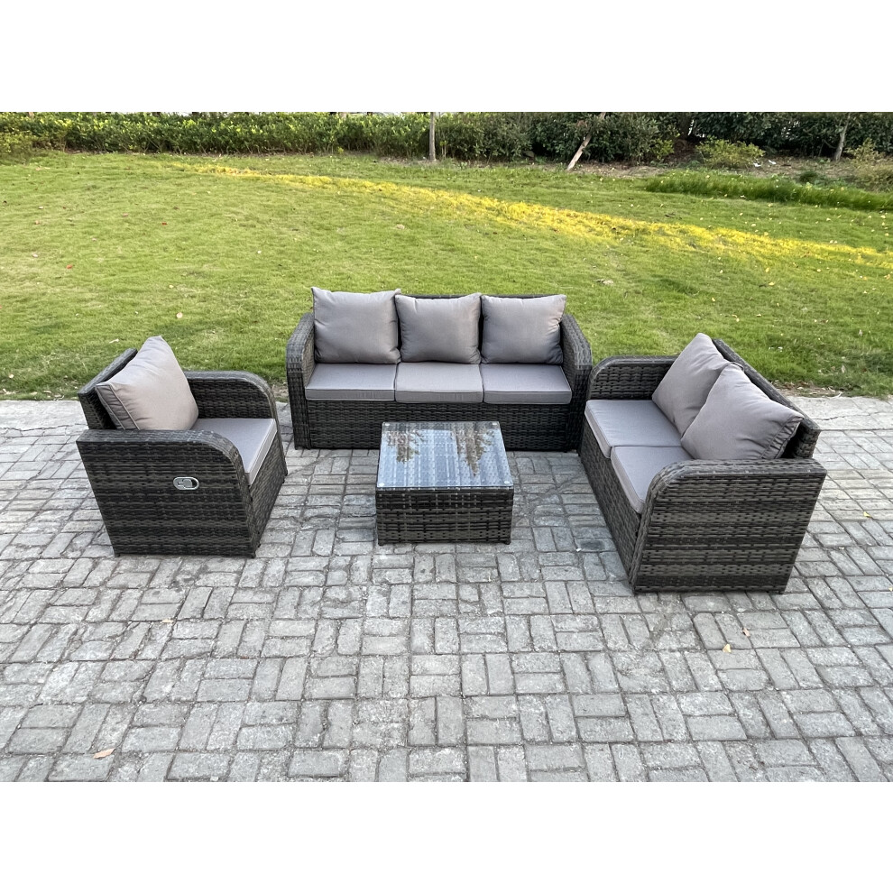 Fimous Rattan Garden Furniture 4 Piece Patio Set With Reclining Chair Loveseat Sofa