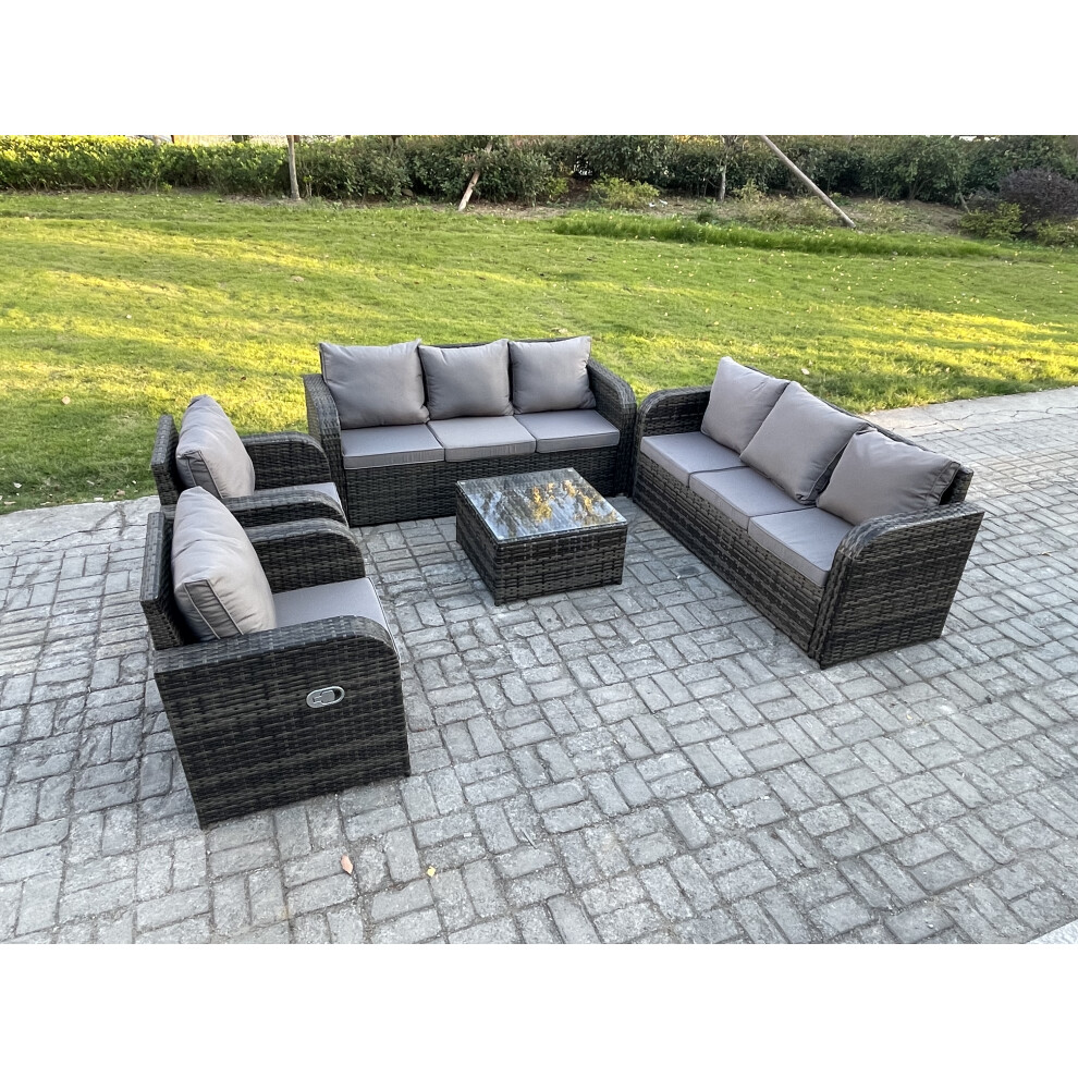 Fimous High Back Rattan Garden Furniture Set With Indoor Outdoor Patio Lounge Sofa Set Dark Grey Mixed