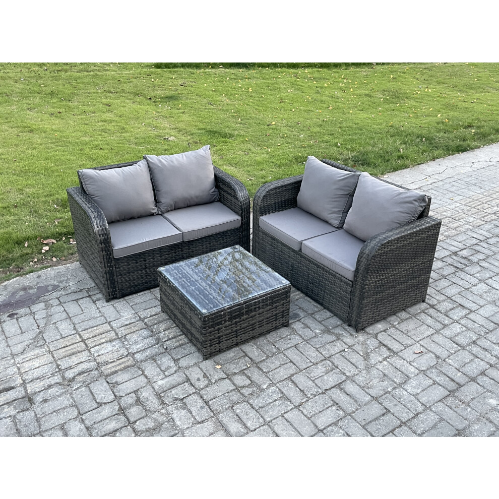 Fimous Dark/Grey Rattan Sofa Set Outdoor Garden Furniture Set With Square Coffee Table Loveseat Sofa Mixed - Image 2