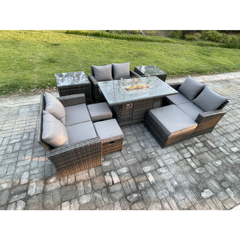 Fimous Unisex Dark Grey High Back Rattan Garden Furniture Sofa Set With Outdoor Furniture Gas Firepit Dining Table Set Mixed Small - Image 2