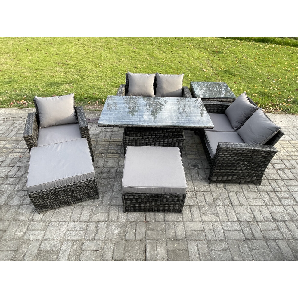 B&Q - 7 Seater Outdoor Rattan Patio Furniture Set Garden Height Adjustable Rising Lifting Table Sofa Dining Sofa - Image 2