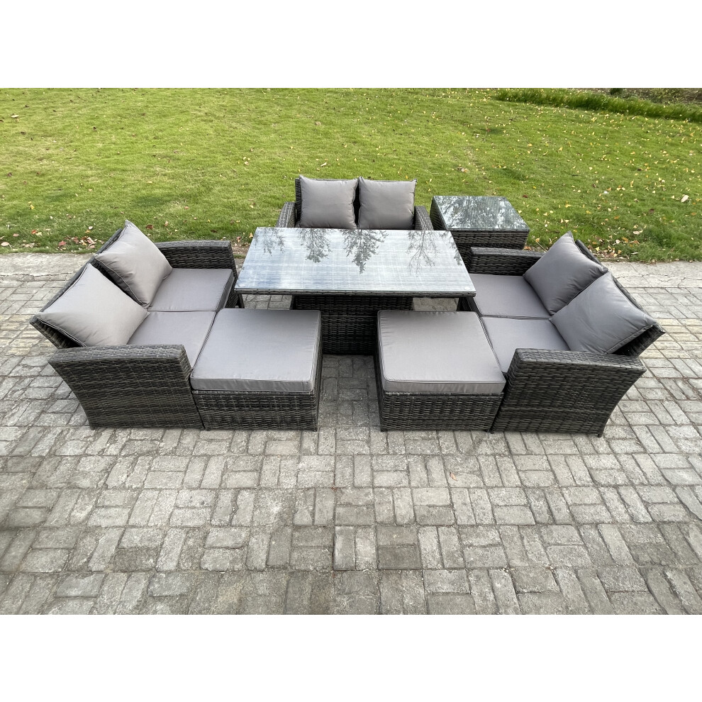 B&Q - Wicker Pe Rattan Garden Furniture Set Height Adjustable Rising Lifting Table Sofa Dining Set With 2 Big Footstool - Image 2