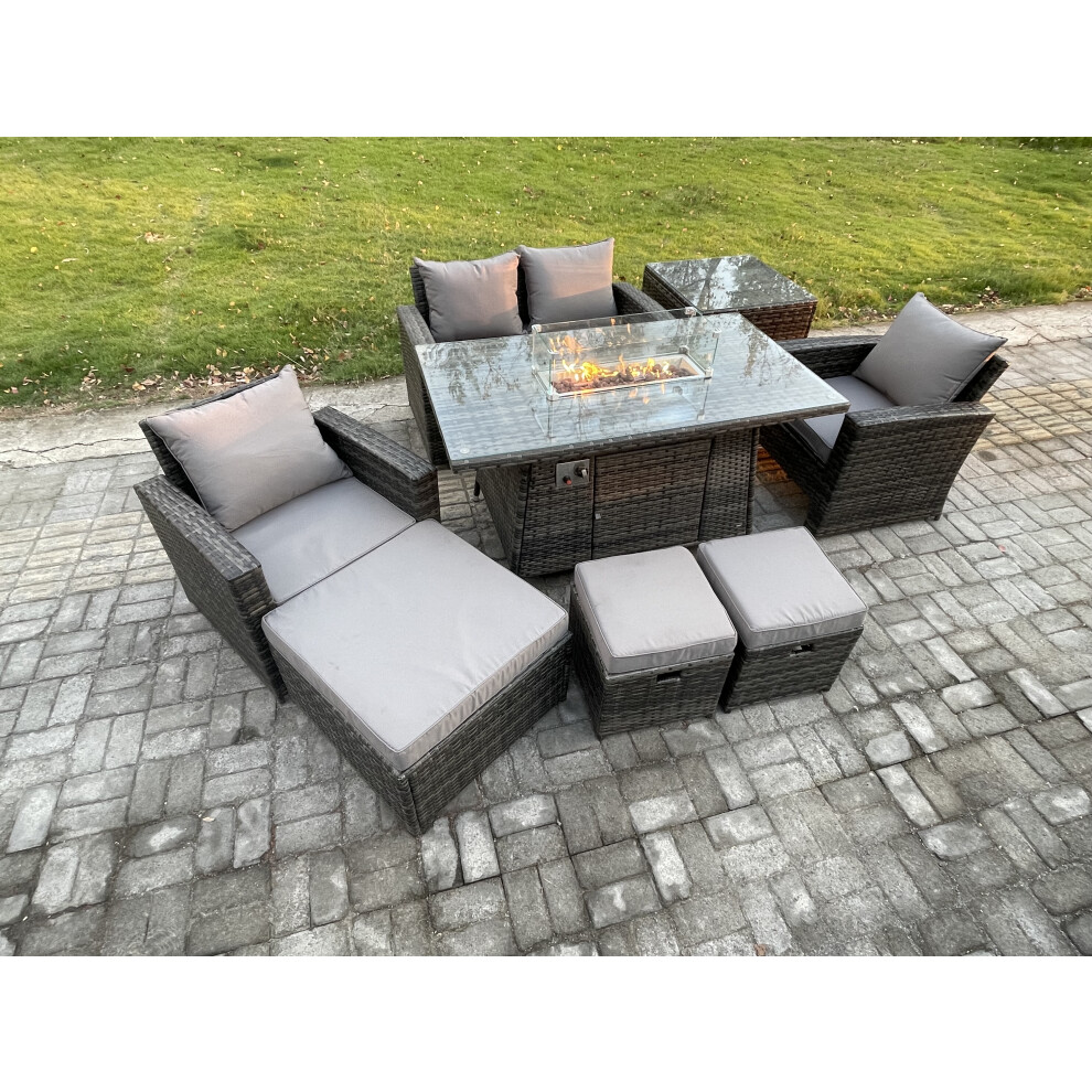 Fimous Unisex Dark Grey Seater Outdoor Rattan Sofa Set Garden Furniture Gas Firepit Dining Table Heater With Side Table In Size 7 - Image 2