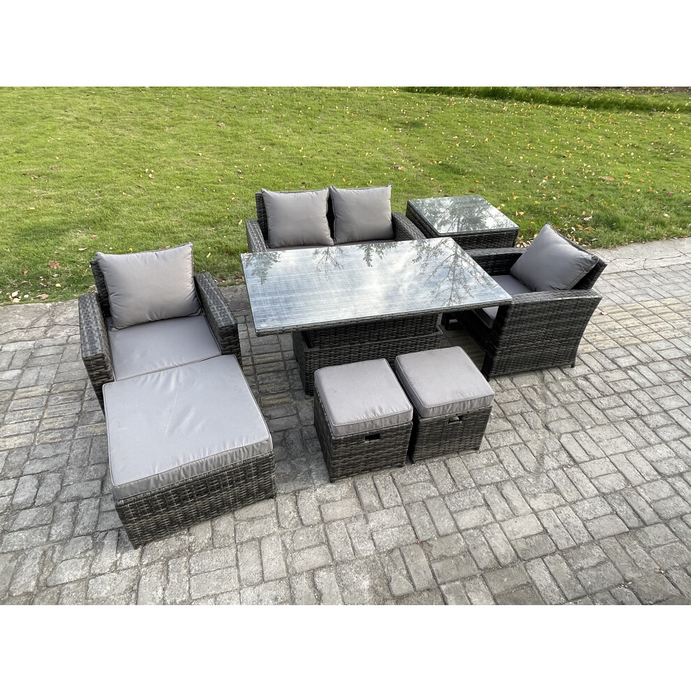 Fimous Unisex Dark Grey High Back Rattan Garden Furniture Sofa Sets With Height Adjustable Rising Lifting Table Side Table In Small - Image 2