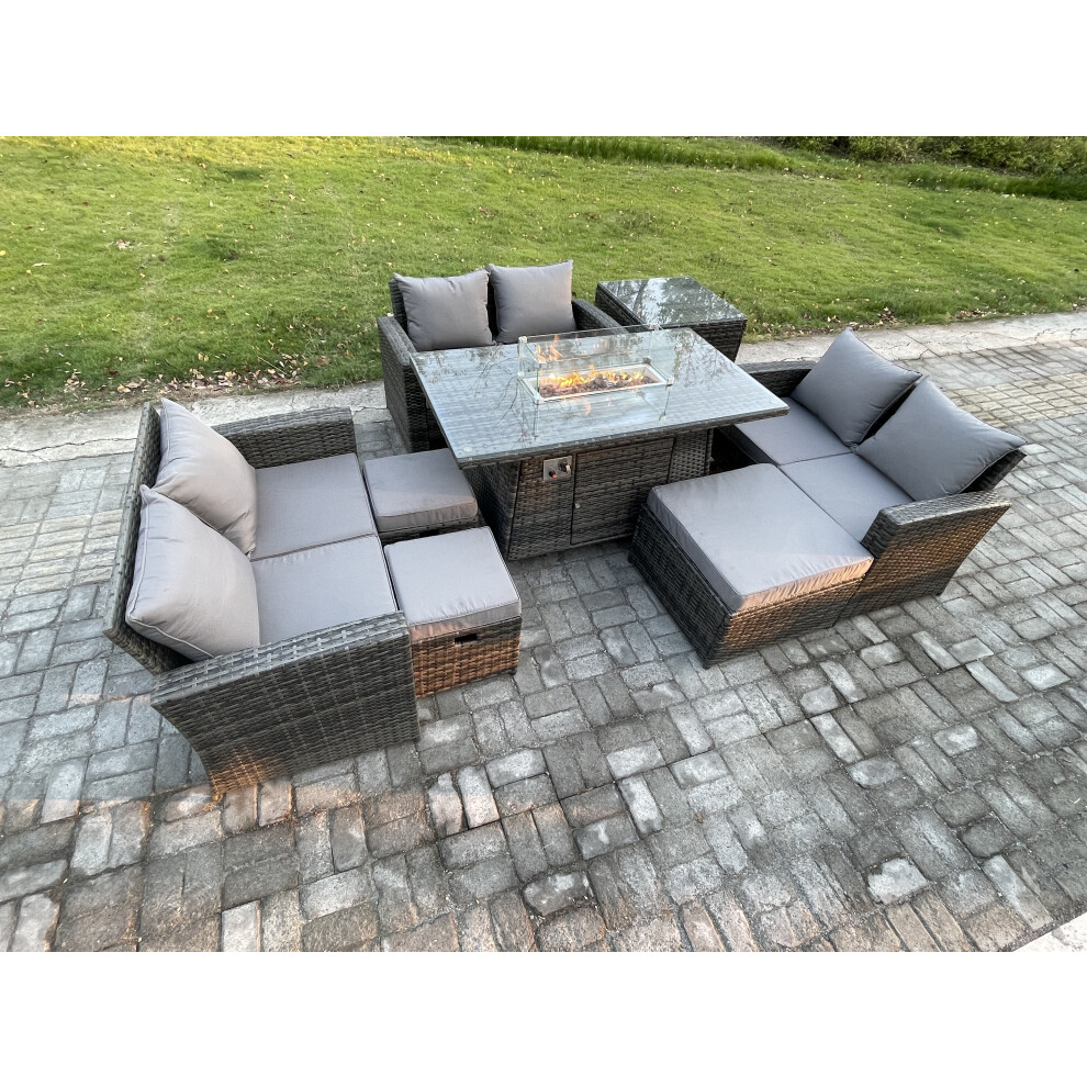 Fimous Unisex Dark Grey High Back Rattan Garden Furniture Sofa Sets With Outdoor Furniture Gas Firepit Dining Table Set Mixed Small - Image 2