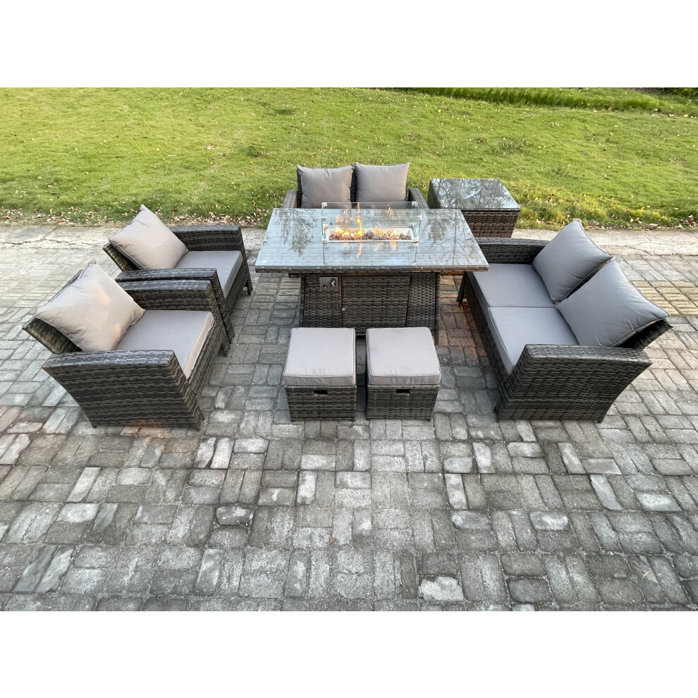 Fimous Unisex Dark Grey Wicker Pe Rattan Garden Furniture Sets Seater Patio Outdoor Gas Firepit Dining Table Heater Set With Double Seat Sofa In Size 8 - Image 2
