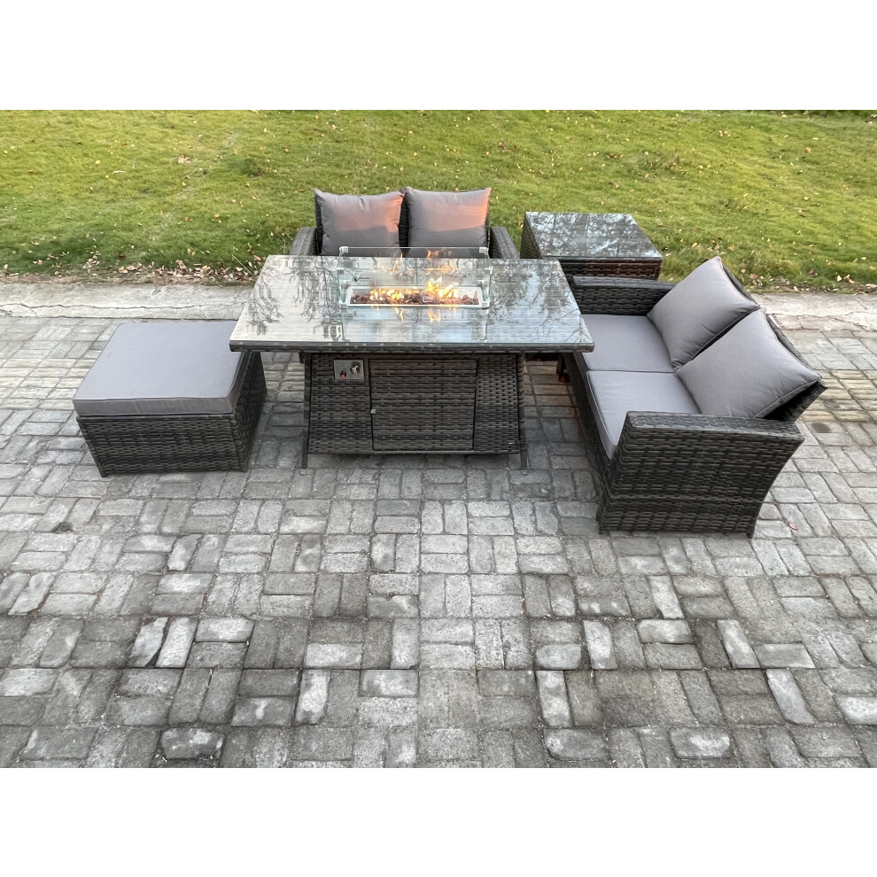 Fimous Unisex Dark Grey Pieces Garden Furniture Sets Poly Rattan Outdoor Patio Gas Firepit Dining Table Sofa Set With Side Table Big Footstool In Size 5 - Image 2
