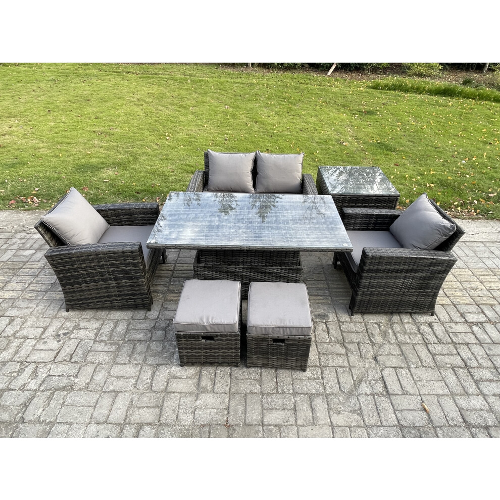 Fimous Unisex Dark Grey Outdoor Garden Dining Sets Rattan Patio Furniture Sofa Set With Rising Lifting Table Side Table In Small - Image 2