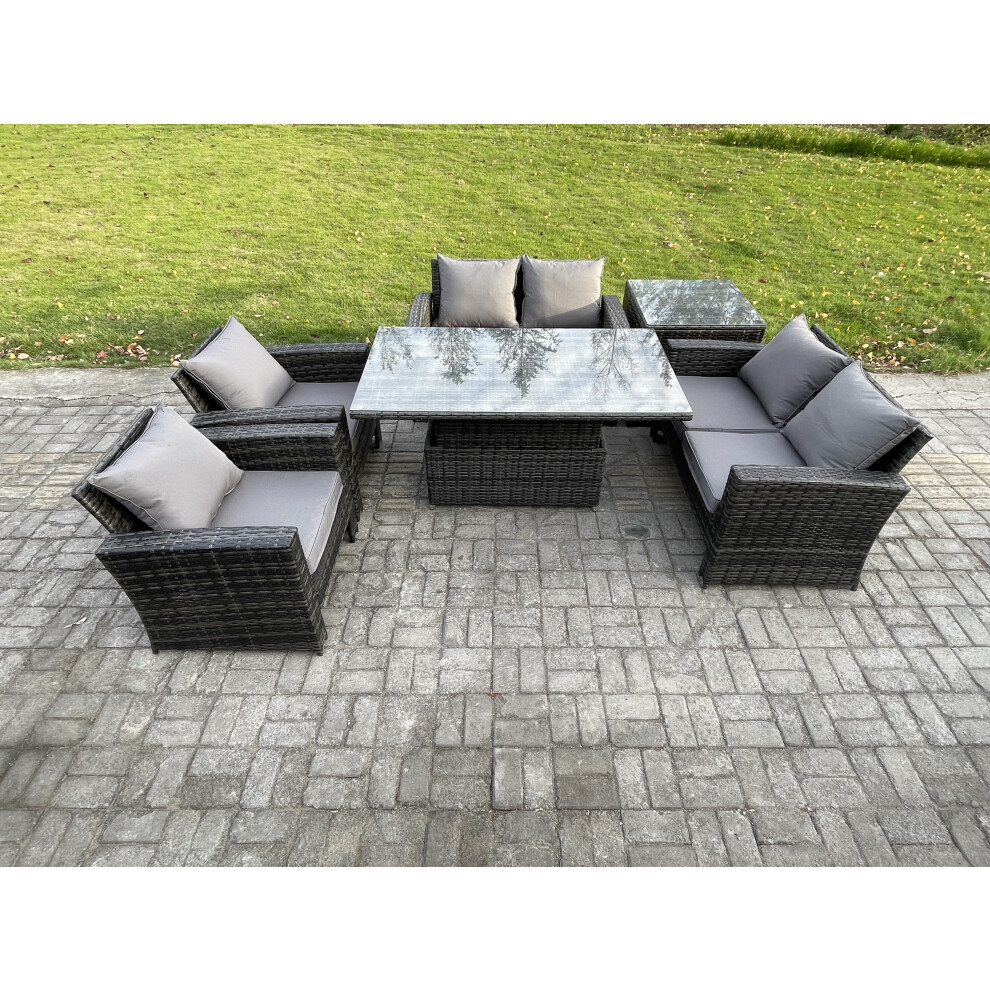 B&Q - Rattan Garden Furniture Sets 6 Seater Patio Outdoor Rising Lifting Table Sofa Set With Double Seat Sofa Side Table - Image 2
