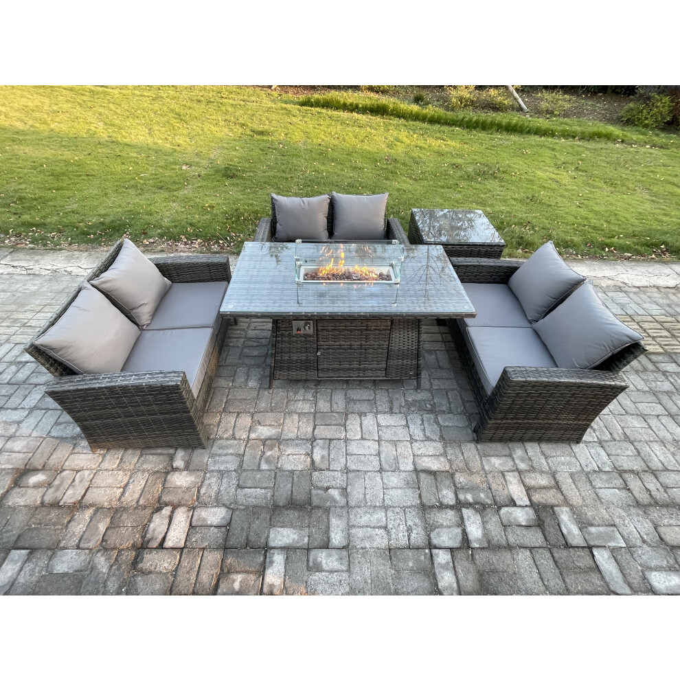 Fimous Unisex Dark Grey Outdoor Garden Dining Sets Seater Rattan Patio Furniture Sofa Set With Gas Firepit Table Double Seat Sofa Side Table In Size 6 - Image 2