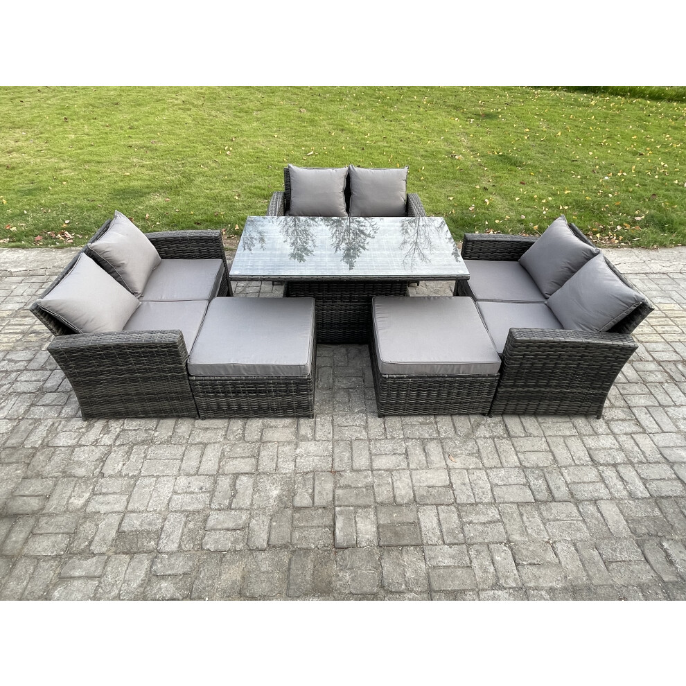Fimous Unisex Dark Grey Seater Wicker Rattan Garden Furniture Rising Table Set With 2 Big Footstool Double Seat Sofa Mixed Size 8 - Image 2
