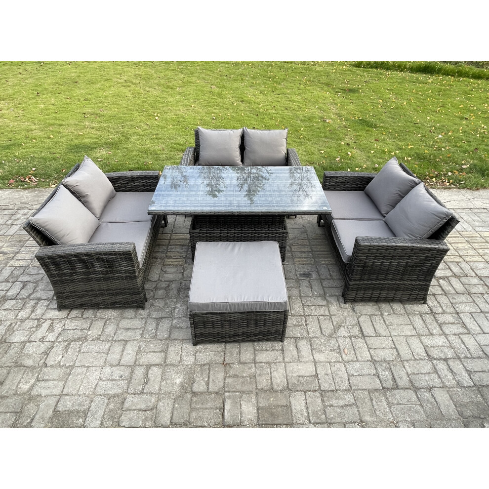Fimous Unisex Dark Grey Seater Rattan Wicker Garden Furniture Patio Conservatory Sofa Set With Height Adjustable Rising Lifting Table Big Footstool In Size 7 - Image 2