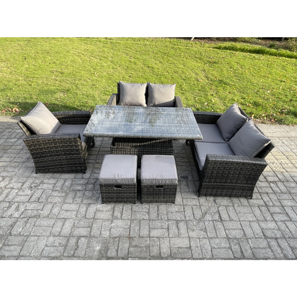 B&Q - 7 Seater Rattan Outdoor Garden Furniture Sofa Set With 2 Small Footstool Dark Grey Mixed - Image 2