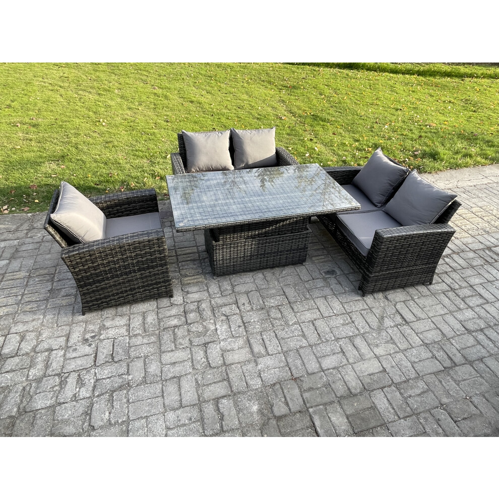 4pcs Rattan Outdoor Garden Furniture Sofa Set Height Adjustable Rising Lifting Table Dark Grey Mixed