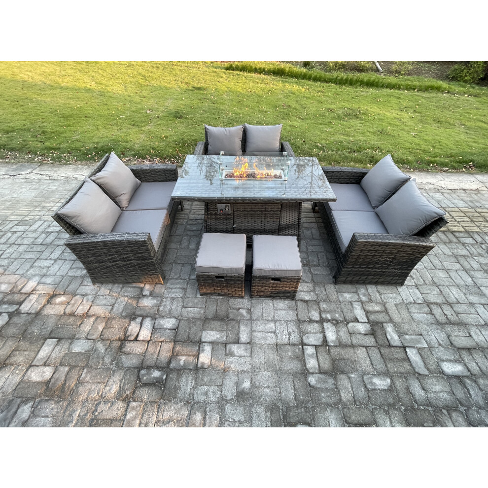 Rackhams Dark/Grey High Back Rattan Garden Furniture Sofa Sets With Outdoor Furniture Gas Fire Pit Dining Table Set 2 Small Footstools Mixed - Image 2