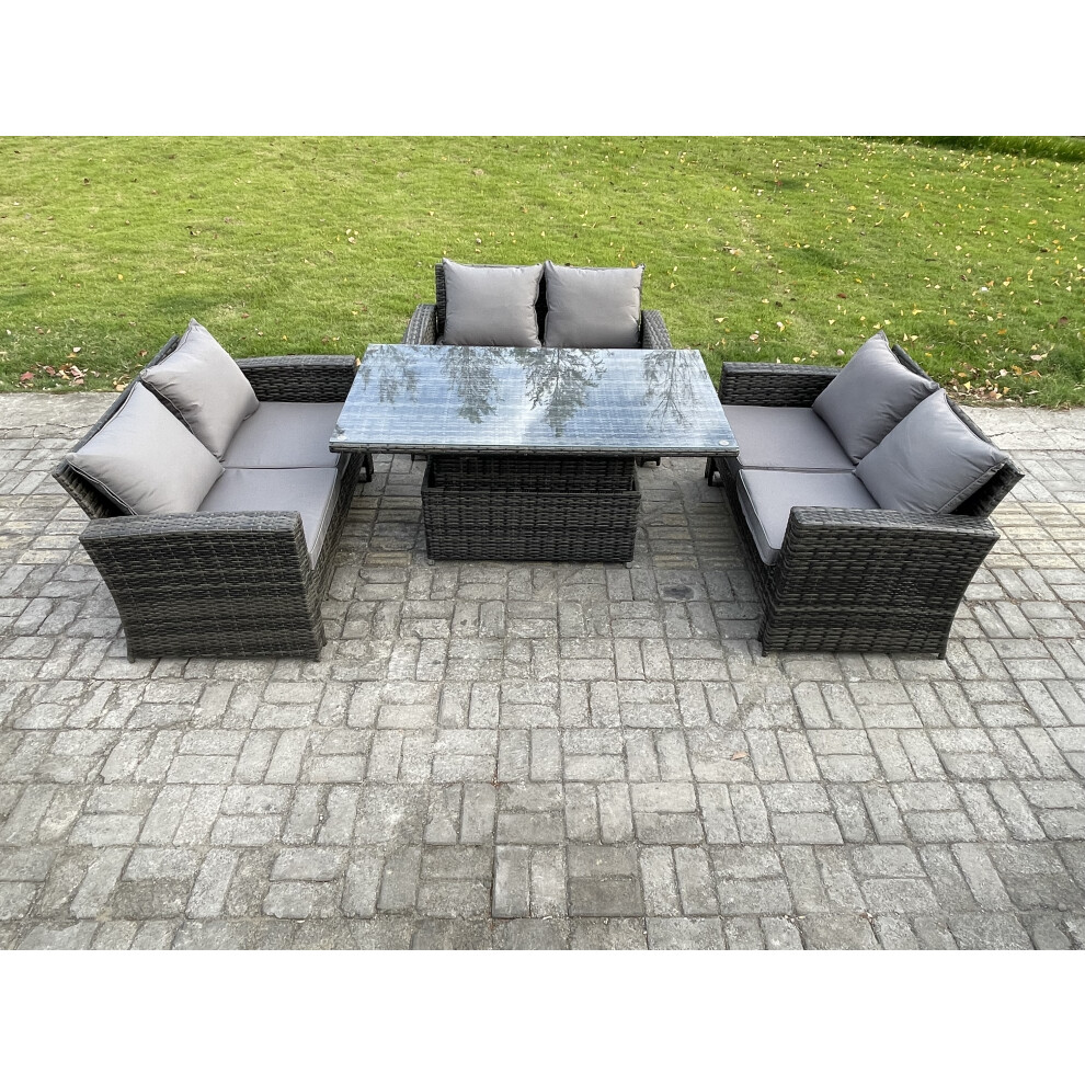 Fimous Unisex Dark Grey Seater Rattan Wicker Garden Furniture Patio Conservatory Sofa Set With Height Adjustable Rising Lifting Table In Size 6 - Image 2