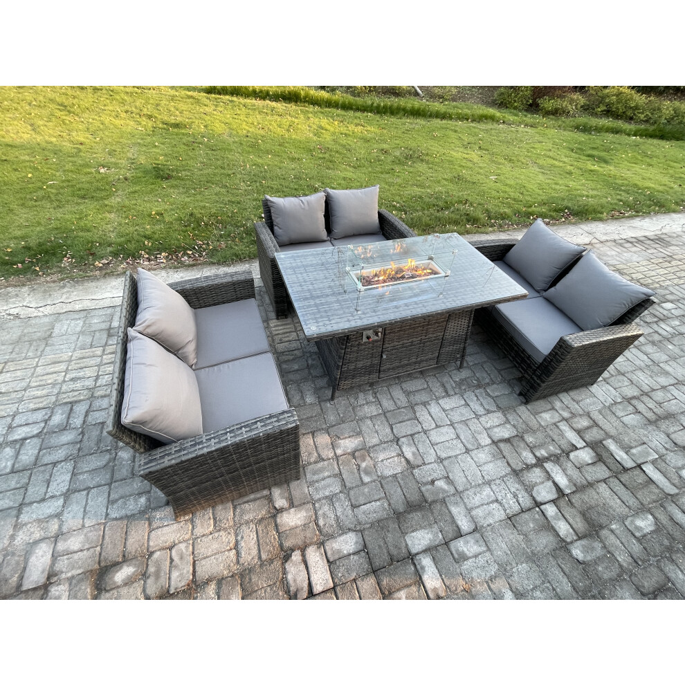 Fimous Dark/Grey Outdoor Garden Dining Sets 6 Seater Rattan Patio Furniture Sofa Set With Gas Fire Pit Table Double Seat Sofa Mixed - Image 2