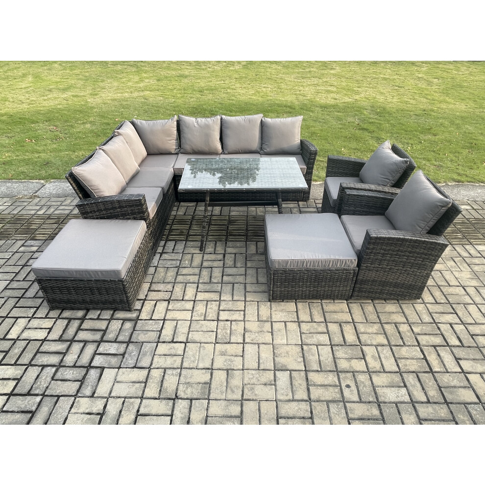 B&Q - High Back Outdoor Garden Furniture Set Rattan Corner Sofa Dining Table Set With 2 Big Footstool - Image 2
