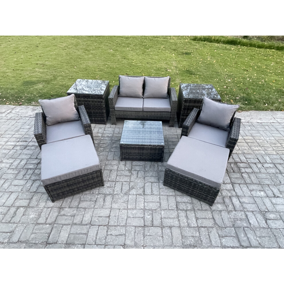 Fimous Rattan Wicker Garden Furniture 6 Seater Patio Conservatory Sofa Set With Square Coffee Table Armchair 2 Seater Sofa 2 Big Footstool