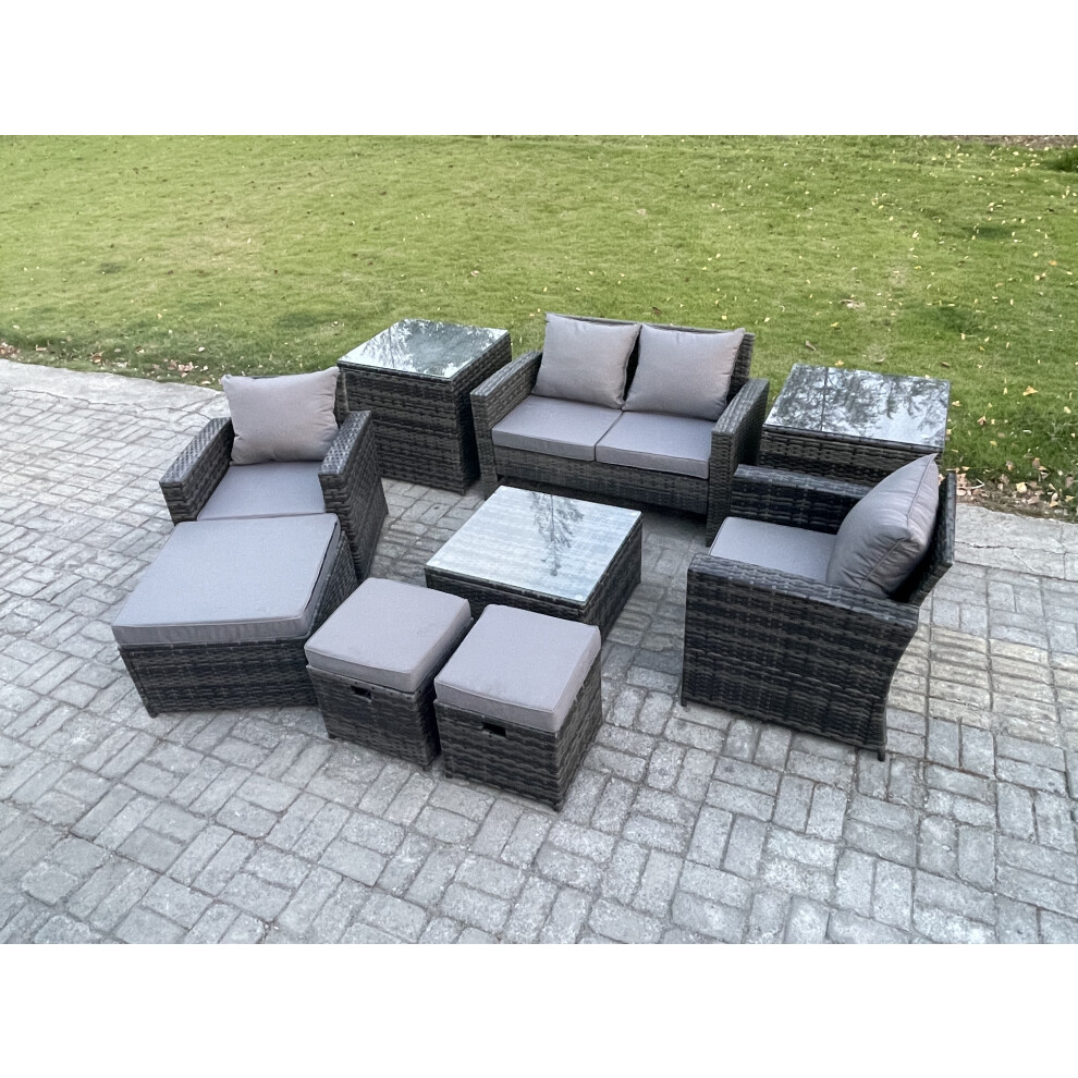 Fimous Unisex Dark Grey Rattan Wicker Garden Furniture Patio Conservatory Sofa Set With Square Coffee Table Armchair Seater Sofa In Size 2 - Image 2