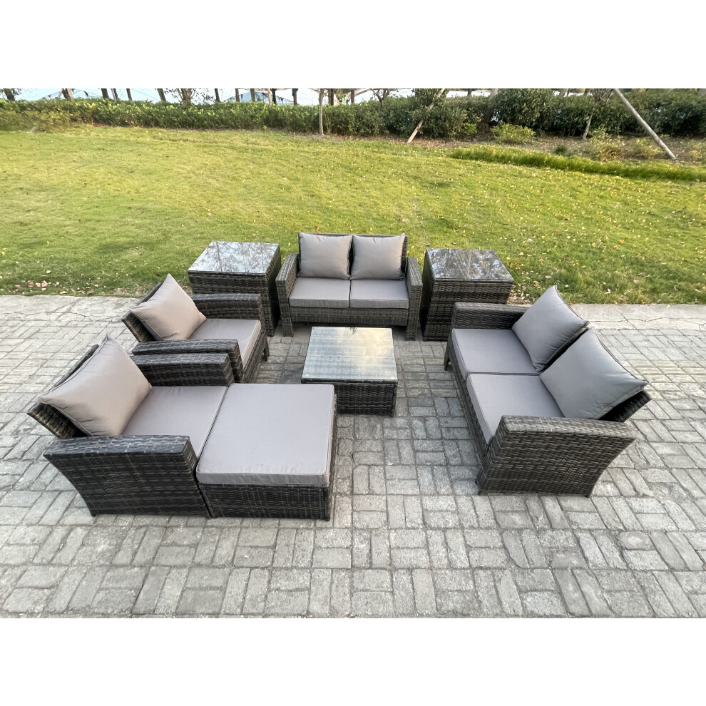 B&Q - Rattan Garden Furniture Set Patio Outdoor Lounge Sofa Set With Square Coffee Table Double Seat Sofa Side Tables - Image 2