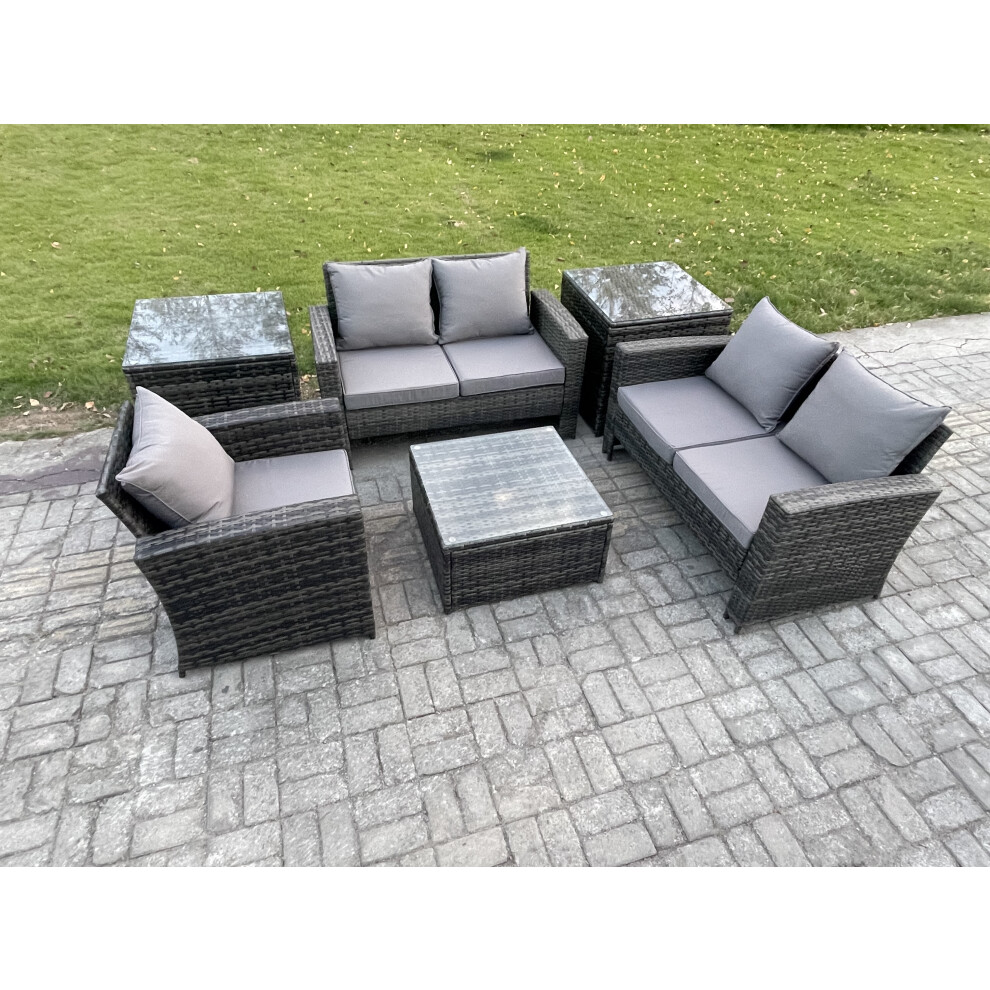 Fimous Dark/Grey Outdoor Rattan Garden Furniture Set Conservatory Patio Sofa Coffee Table Set With Chair 2 Side Tables Mixed - Image 2