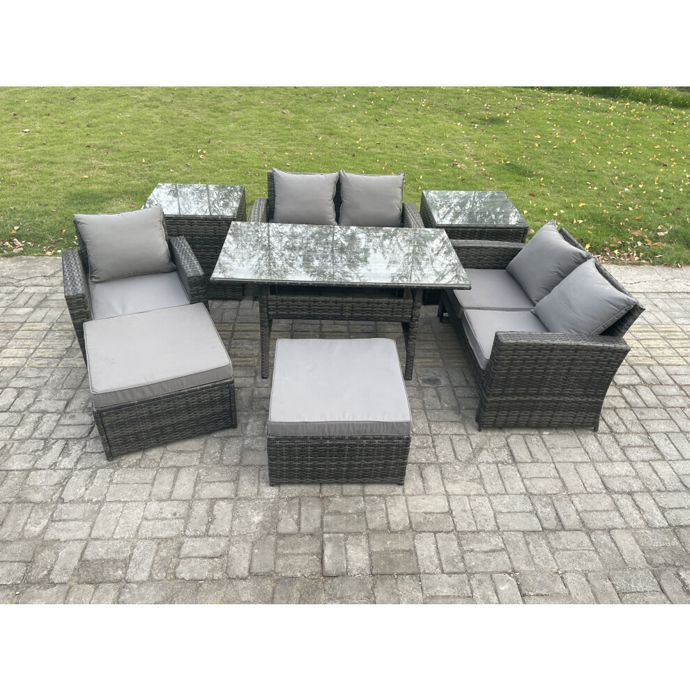 B&Q - Outdoor Garden Dining Set Wicker Pe Rattan Furniture Sofa With Dining Table Double Seat Sofa 2 Side Tables 2 Big Footstool - Image 2