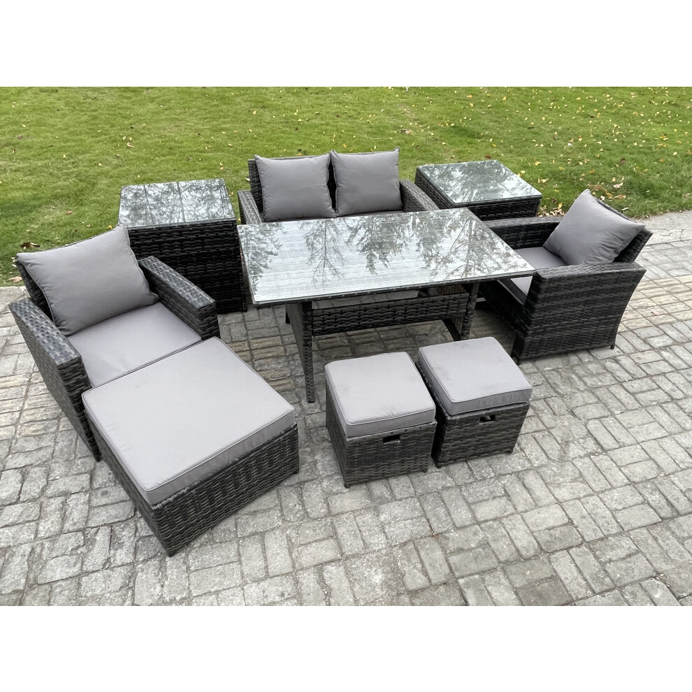 B&Q - 7 Seater Pe Wicker Outdoor Garden Furniture Set Patio Furniture Rattan Rectangular Dining Table Lounge Sofa - Image 2