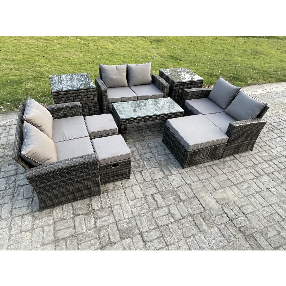B&Q - Outdoor U Shape Sofa Set Rattan Garden Furniture Set With Coffee Table Double Seat Sofa 3 Footstools - Image 2