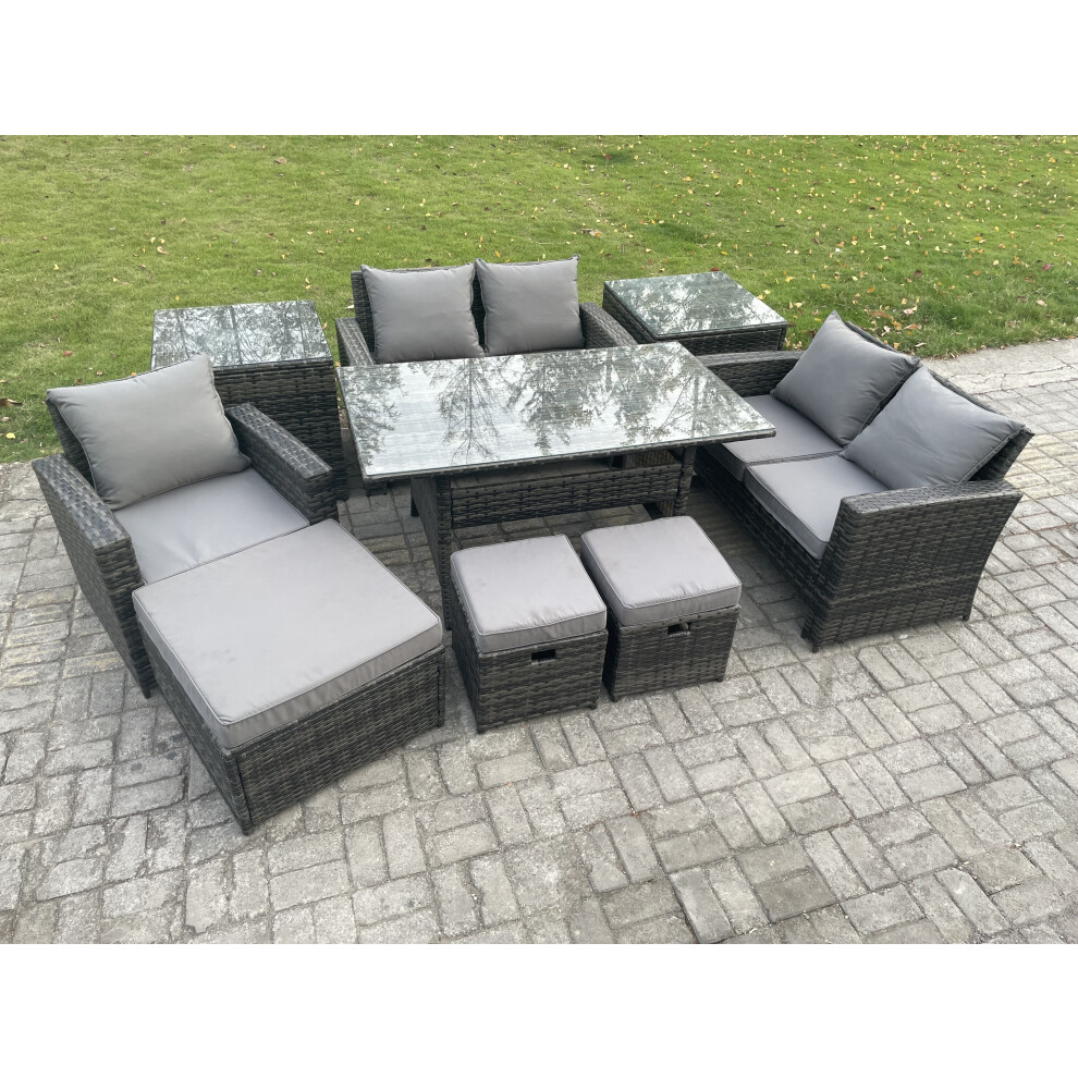 B&Q - Outdoor Garden Dining Set Wicker Pe Rattan Furniture Sofa With Dining Table Double Seat Sofa 2 Side Tables 3 Footstools - Image 2