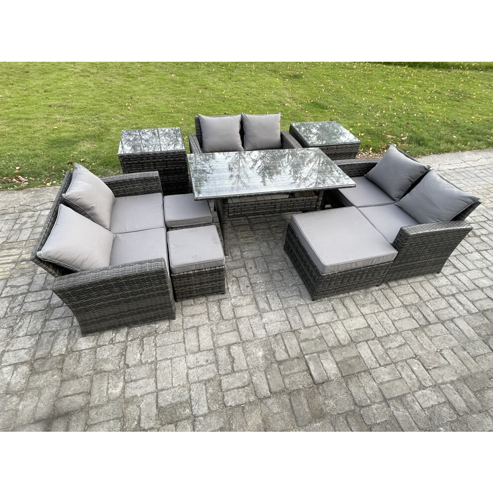Rackhams Dark/Grey 9 Seater Wicker Pe Rattan Garden Set, Outdoor Lounge Sofa, Dining Table, Double Seat Sofa, 3 Footstools And 2 Side Tables, Mixed - Image 2