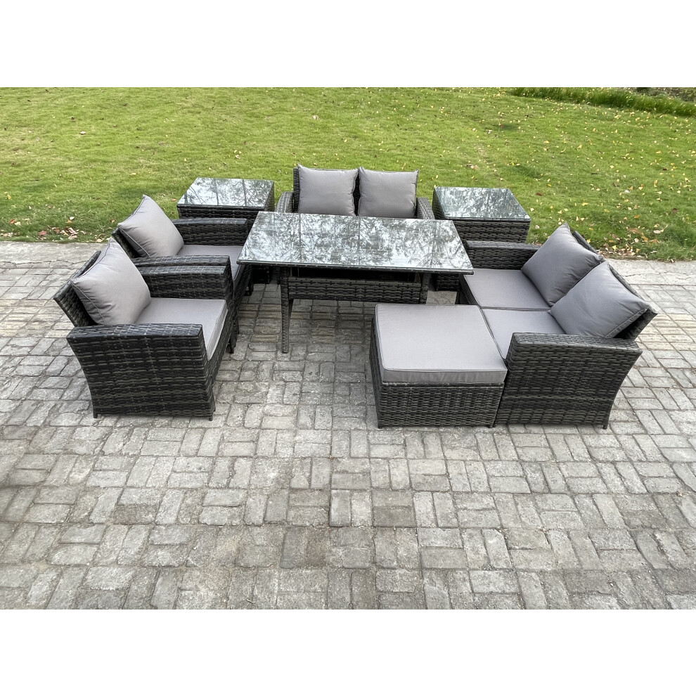 B&Q - Rattan Garden Furniture Set Patio Outdoor Lounge Sofa Set With Oblong Dining Table Double Seat Sofa For Balcony - Image 2