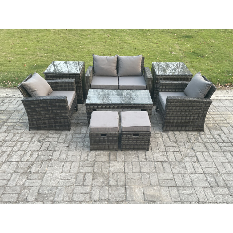 Fimous Unisex Dark Grey Pcs Outdoor Lounge Sofa Set Wicker Pe Rattan Garden Furniture Set With Rectangular Coffee Table Armchair In Size 8 - Image 2