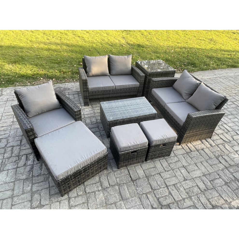 B&Q - Rattan Garden Furniture Set 8 Seater Patio Outdoor Lounge Sofa Chair Set With Rectangular Coffee Table 3 Footstools - Image 2