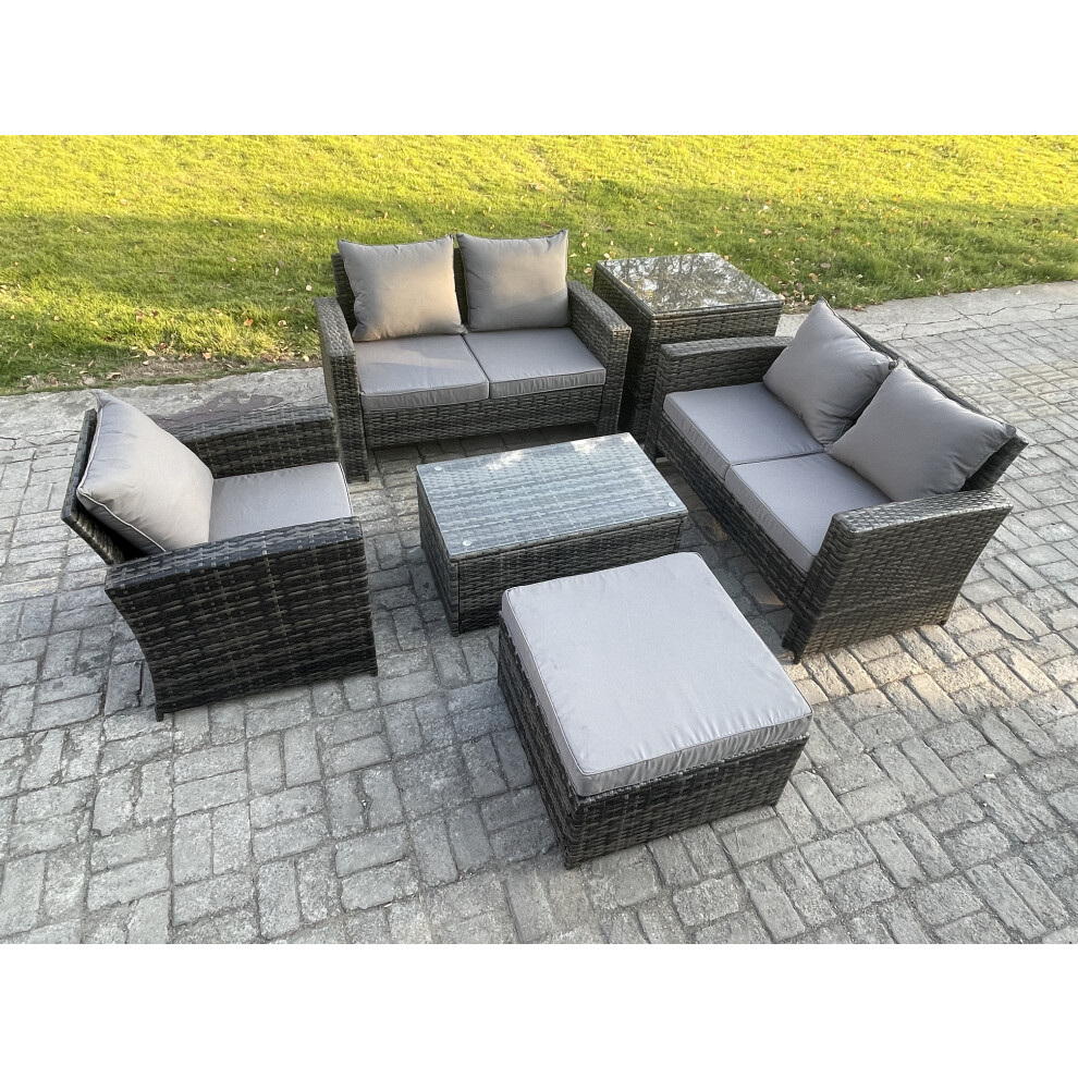 B&Q - Wicker Rattan Garden Furniture Sofa Set With Rectangular Coffee Table Double Seat Sofa Chair Big Footstool Side Table - Image 2