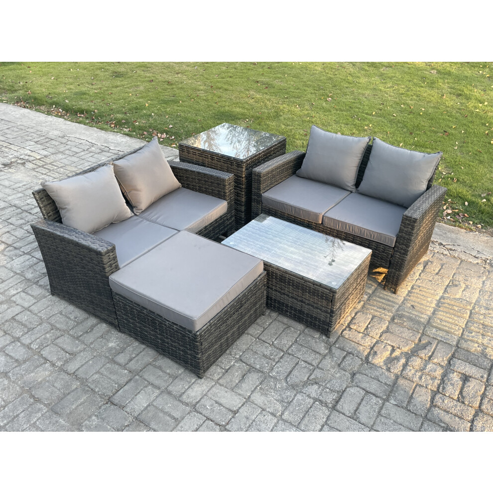 Rackhams Dark/Grey 5 Seater Wicker Rattan Garden Sofa Set, Coffee Table, Double Seat Sofa, Big Footstool And Side Table, Outdoor Rattan Set, Mixed - Image 2