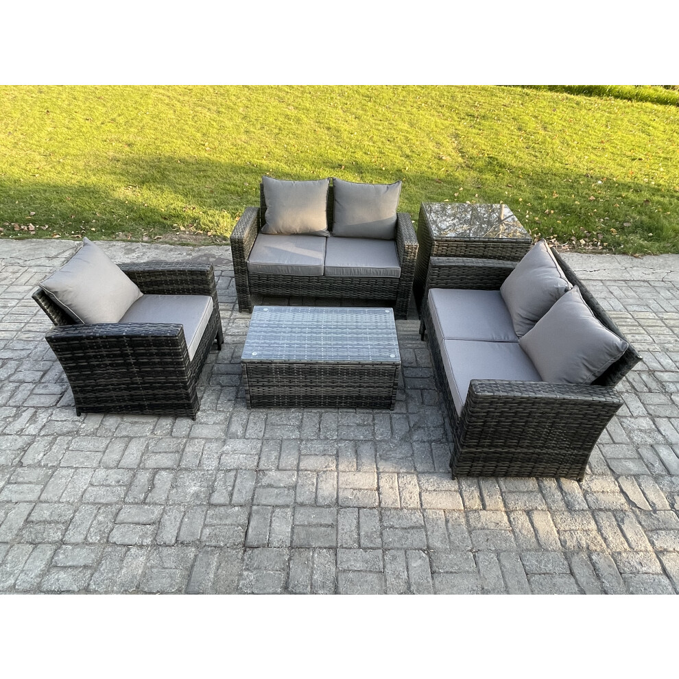 Wicker Rattan Garden Furniture Sofa Set with Rectangular Coffee Table Double Seat Sofa Chair Side Table 5 Seater Outdoor Rattan Set