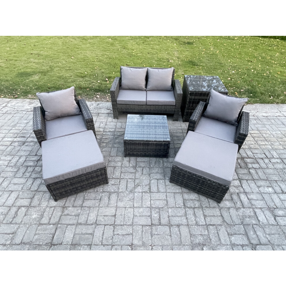 Fimous Rattan Wicker Garden Furniture Patio Conservatory Sofa Set With Square Coffee Table Armchair 2 Seater Sofa 2 Big Footstool Side Table