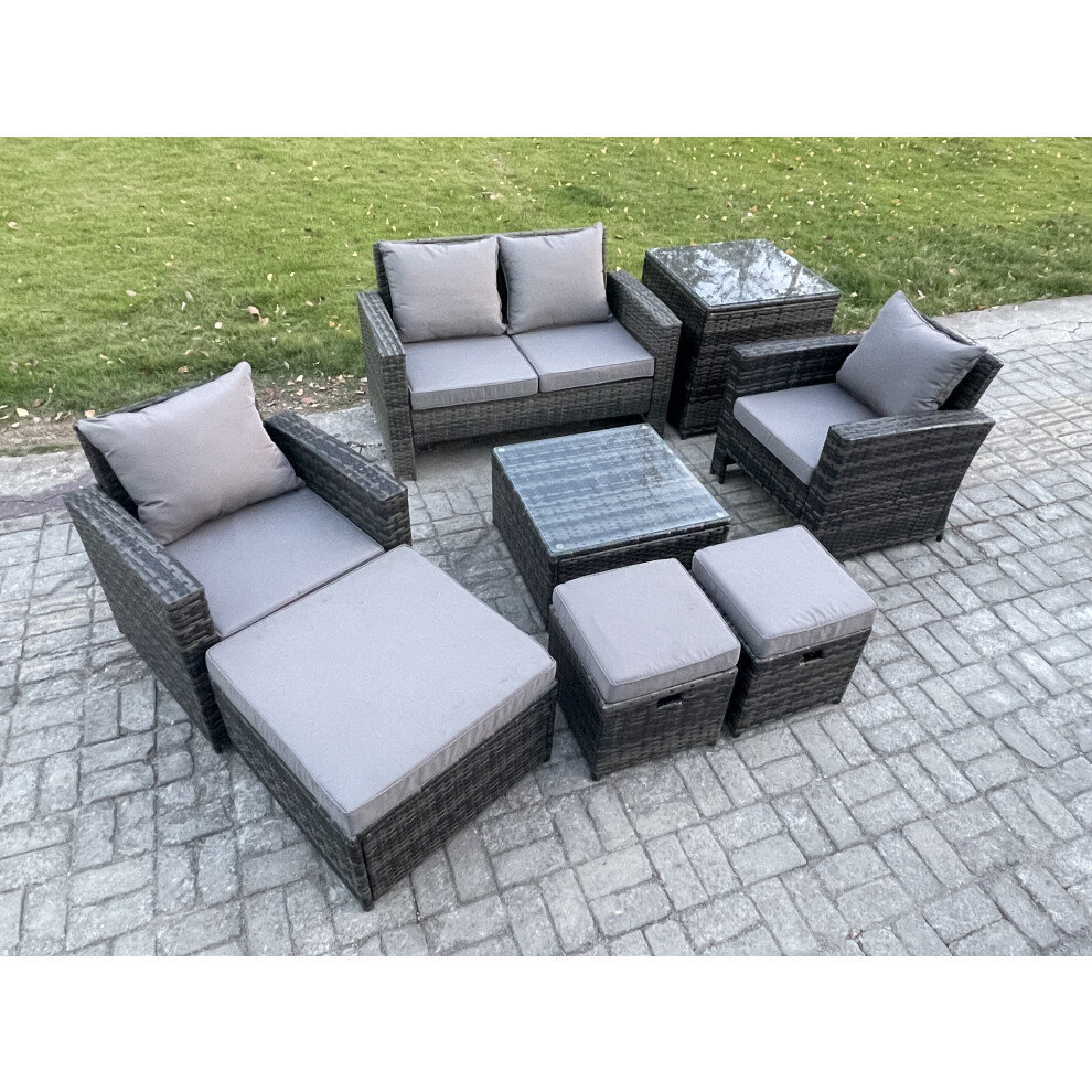 Fimous Rattan Wicker Garden Furniture Patio Conservatory Sofa Set With Square Coffee Table Armchair 2 Seater Sofa 3 Footstools Side Table